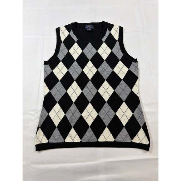 Brooks Brothers Sweaters - Brooks Brothers 346  M Black Argyle 100% Merino Wool Sleeveless Sweater Vest